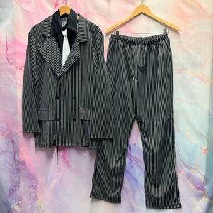 Spirit Halloween L Mafia Mob Boss Gangster Smooth Criminal Black Pinstripe Suit